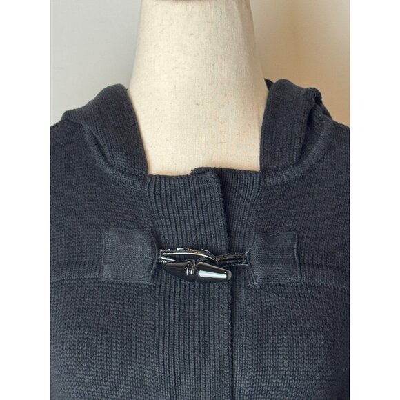 Lauren Ralph Lauren Sweater Women Medium Black Hooded Toggle Button Cardigan - Picture 7 of 9